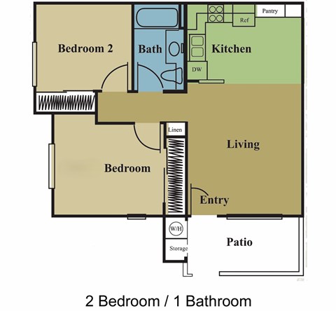 Floor plan for 2 beds, 1 bath, 700 sqft